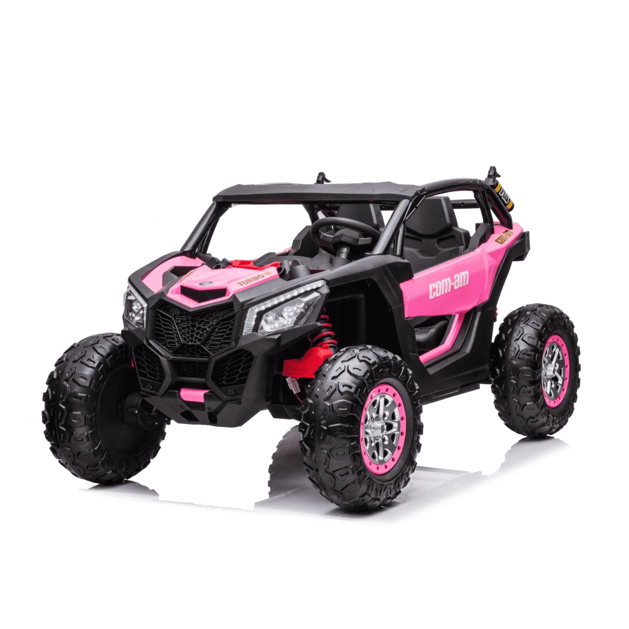 A rugged pink ATV designed for kids, ready for thrilling off-road adventures.