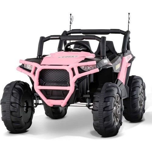 A rugged pink ATV designed for kids, ready for thrilling off-road adventures.