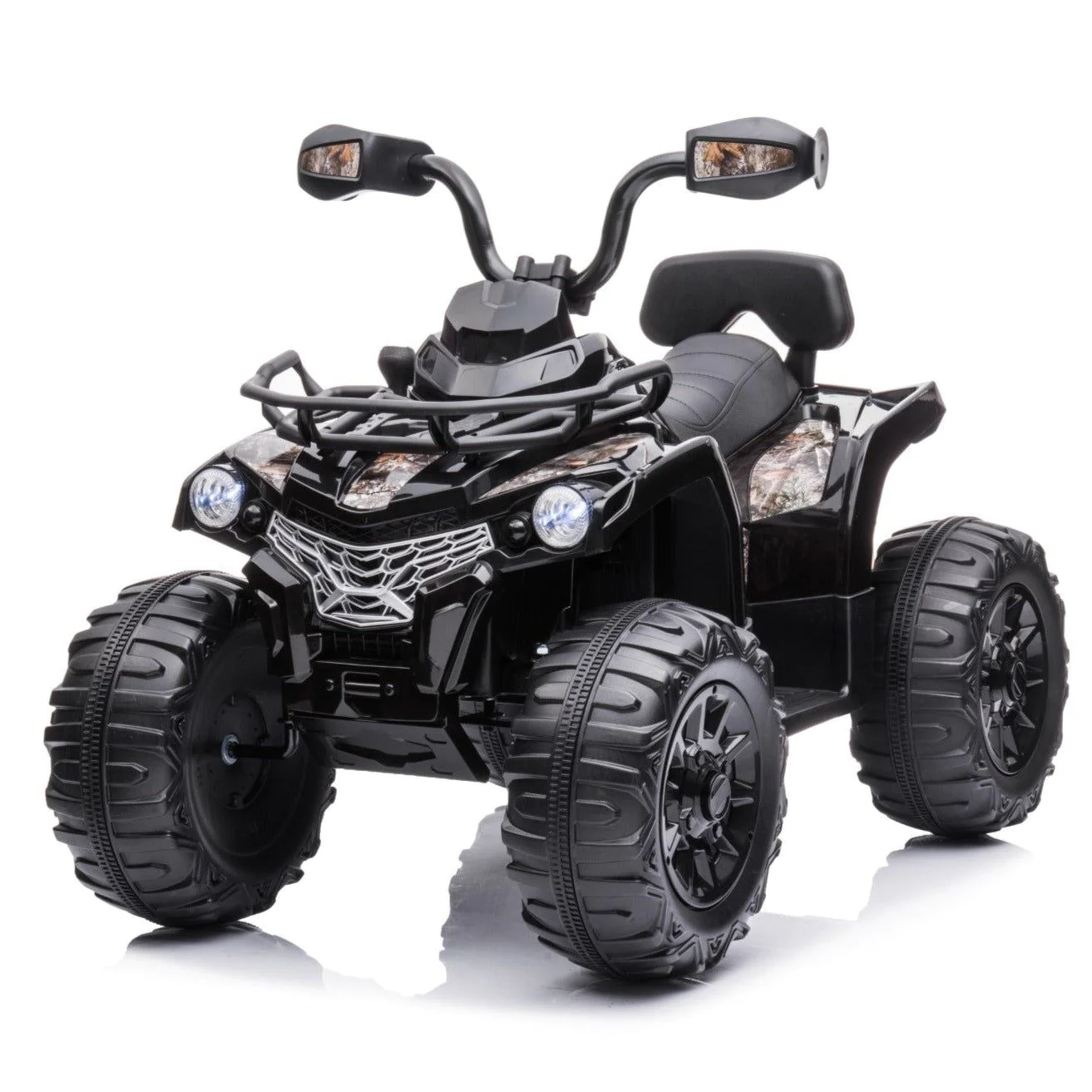 A rugged black ATV designed for kids, ready for thrilling off-road adventures.